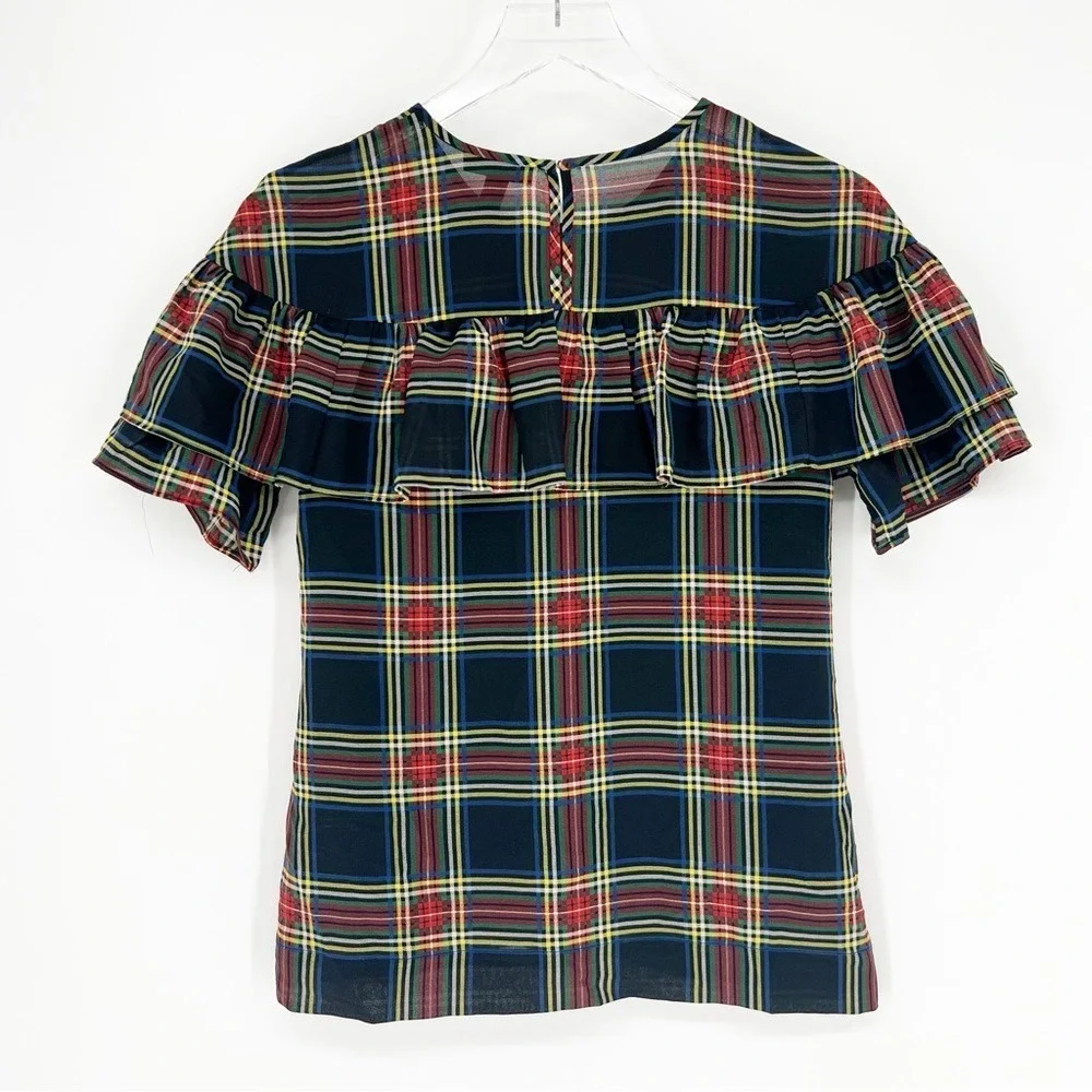J. Crew Edie Tartan Plaid Ruffle Preppy Blouse 00